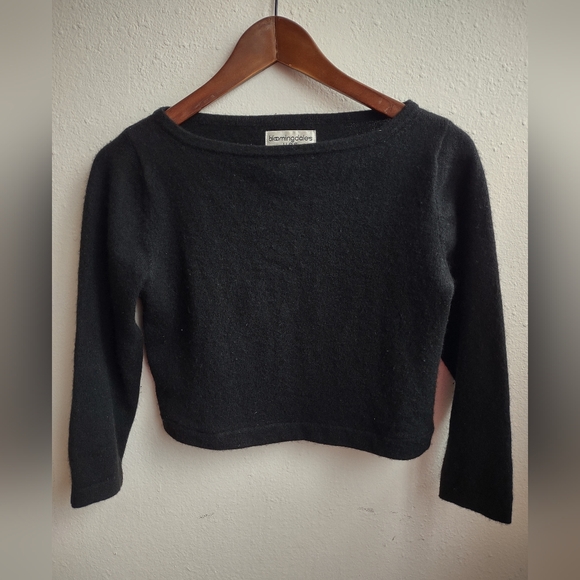 Bloomindales Black cropped bateau neckline cashmere sweater top. Size- Small - Picture 1 of 8